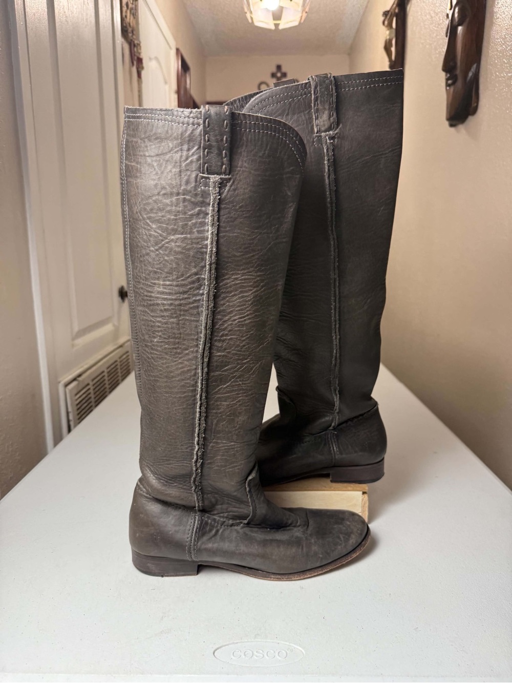 FRYE Womens Cara Pull-On Tall Extended Leather Boots Gray Color Sz 10 B